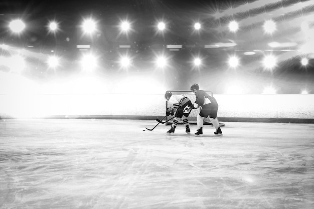 Imagen Compuesta De Jugadores Jugando Hockey Sobre Hielo Foto Premium