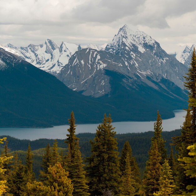 Lago en frente de las montañas lago maligne parque nacional jasper