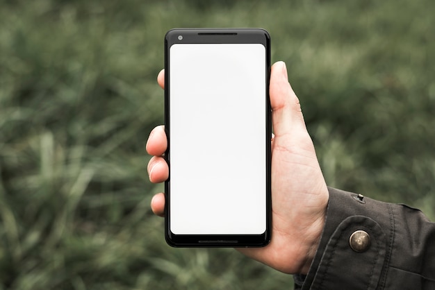 La mano de una persona que muestra un teléfono celular con pantalla en ...