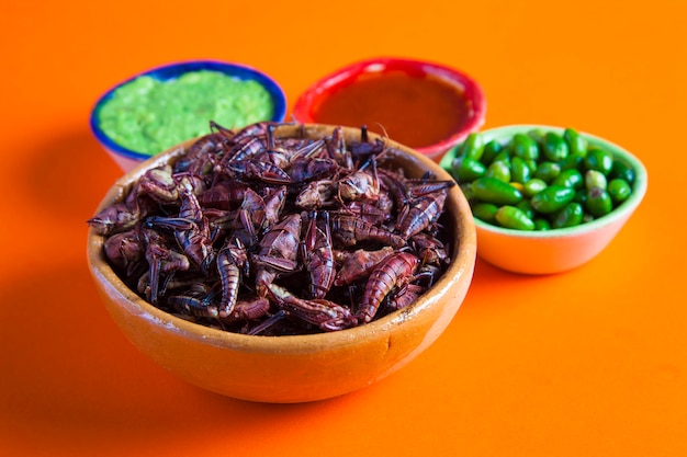 Merienda De Chapulines De Saltamontes Comida Tradicional Mexicana