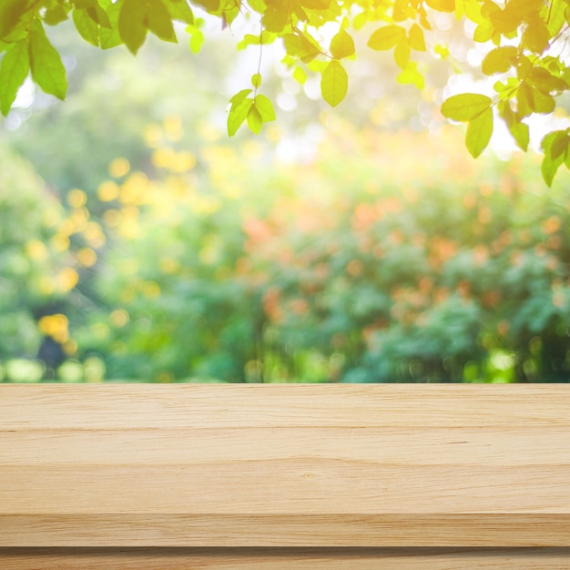 Mesa De Madera Vac A Sobre Fondo De Naturaleza De Parque Verde De