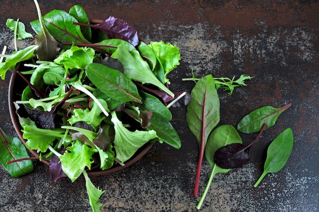 Mezcle las ensaladas para bebés en un tazón. concepto de alimentos saludables o dietéticos. superalimentos eco alimentos. comida de fitness. Foto Premium
