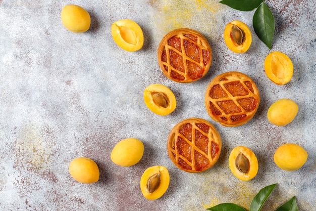 Mini tartas caseras de albaricoque rústico con frutas frescas de