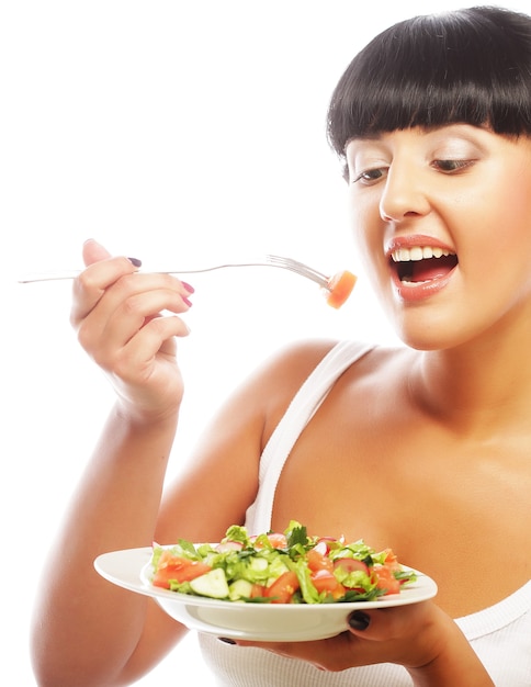 Mujer Joven Feliz Comiendo Ensalada Foto Premium 4259