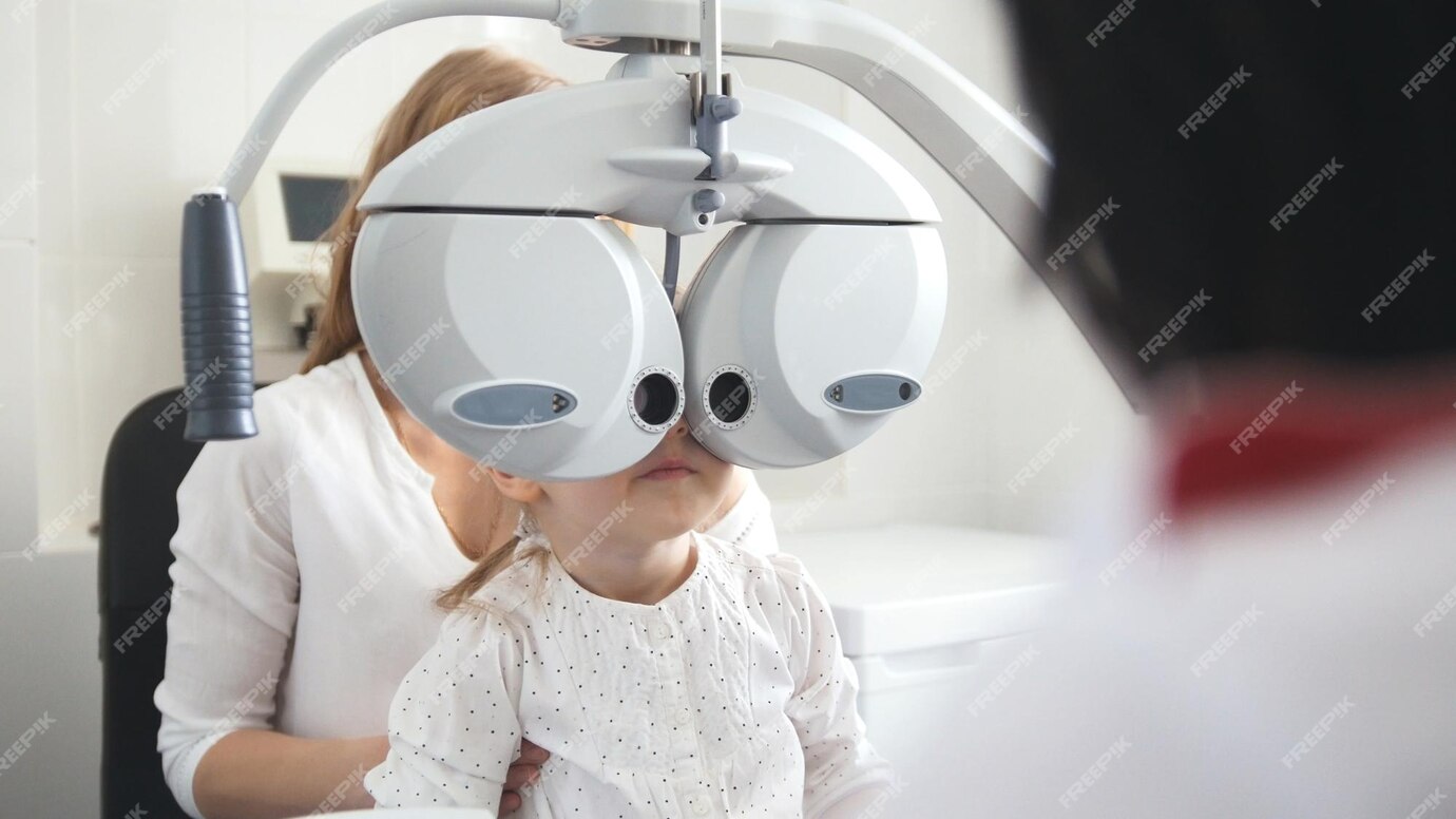 Oftalmología Infantil Optometrista Comprueba El Ojo De La Niña De