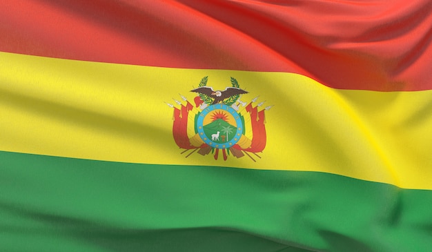 Ondeando La Bandera Nacional De Bolivia Render 3d De Primer Plano Muy