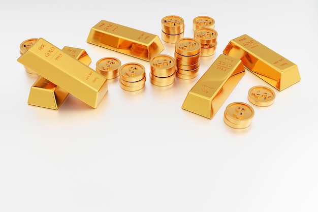 Pila De Monedas De Oro Y Lingotes De Oro O Lingotes De Oro 3d Render