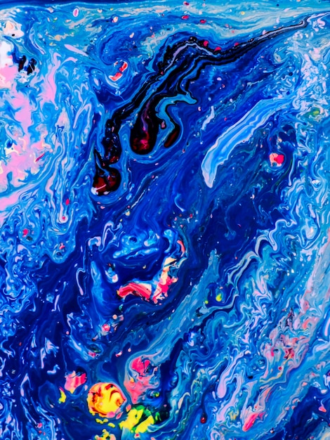 Pintura Abstracta Azul Sobre Lienzo Con Tecnica De Acrilico Liquido Textura De Corte De Marmol Foto Premium