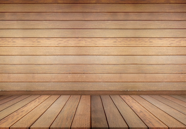 Piso de madera y pared de madera habitación vacía para el fondo gran