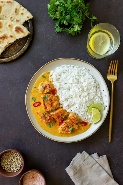 Pollo Al Curry Tikka Masala Con Arroz Hierbas Y Pimientos Comida