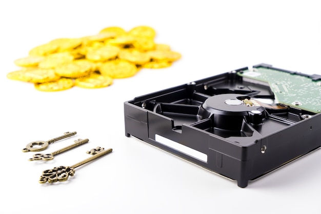 Ransomware trading coin con hacker para su cifrado de clave de datos Foto Premium