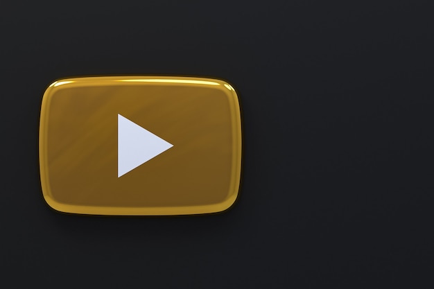 Representacion 3d Del Logo Dorado De Youtube Foto Premium