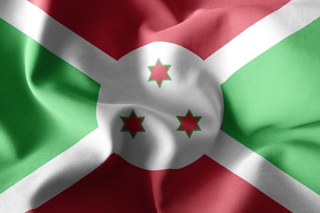 Representación 3d realista ondeando la bandera de seda de burundi