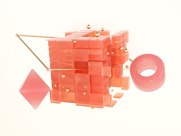 Resumen Cubo Naranja Forma Rosa Circulo Flotante Renderizado 3d