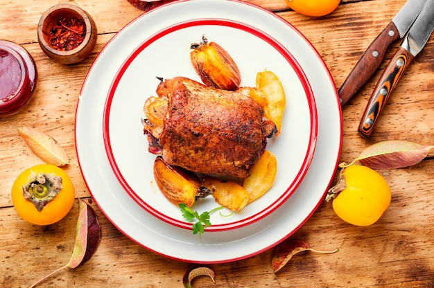 Rollo De Cerdo Al Horno Con Caqui De Oto O Carne Rellena De Frutas