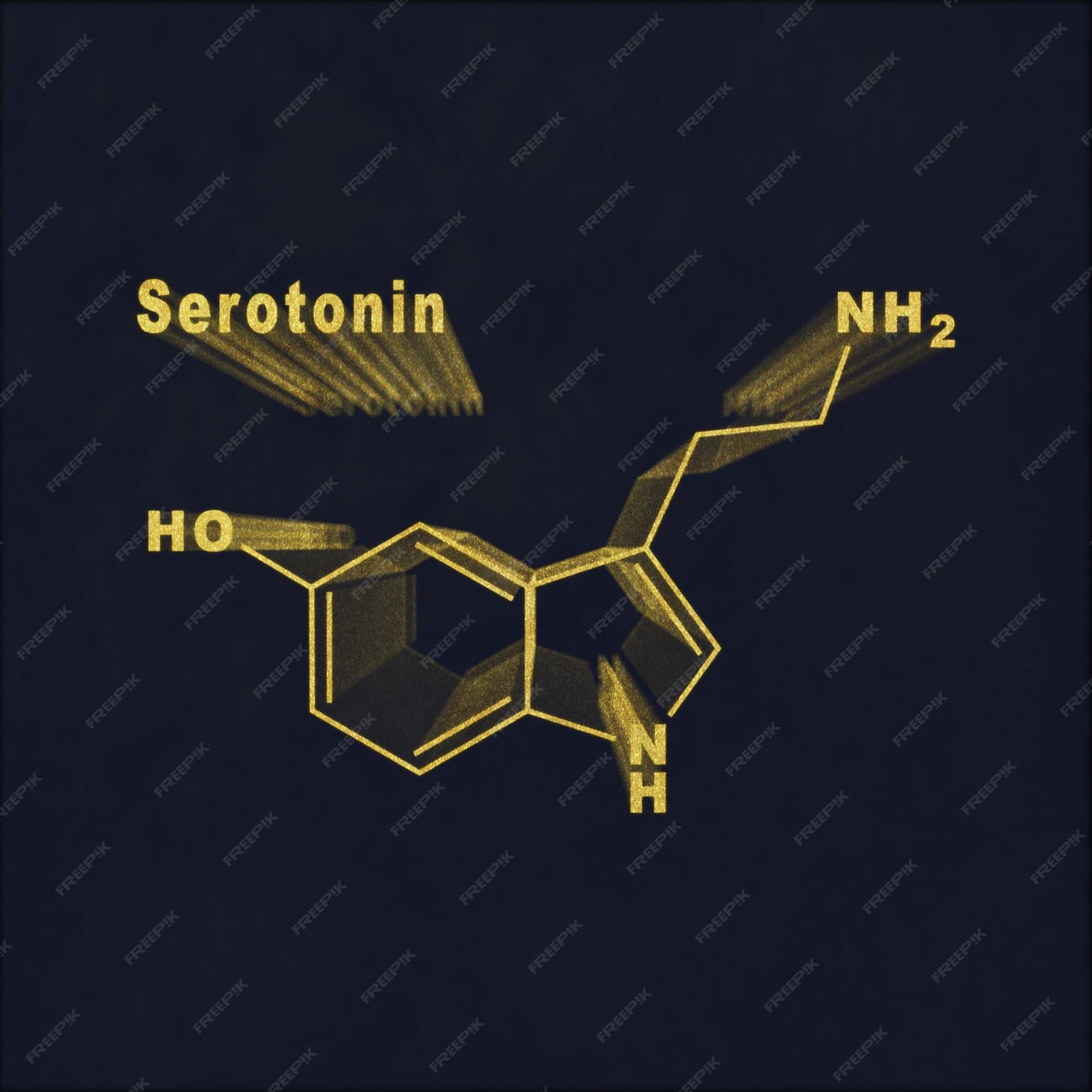 Serotonina Hormona Fórmula Química Estructural Oro Sobre Fondo Oscuro Foto Premium