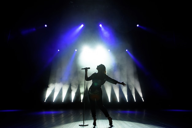 Silueta De Cantante En El Escenario Foto Premium