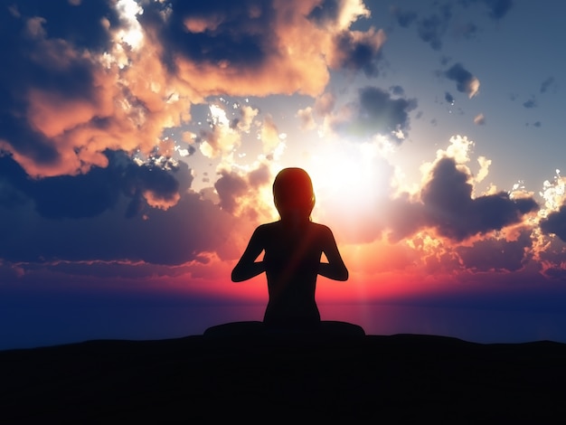 Silueta de yoga con un fondo de atardecer Foto gratis