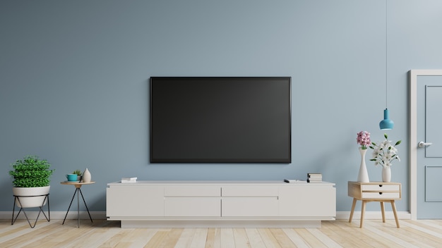 Download Smart tv mockup en gabinete con pantalla en blanco que ...