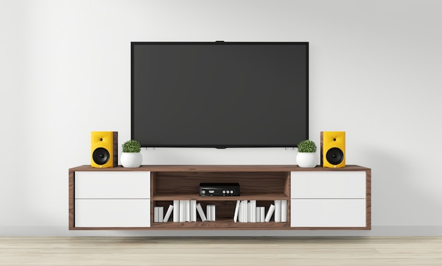 Tv en el gabinete diseño de madera en una habitación vacía moderna