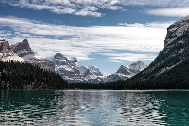 Vista del reflejo de las montañas rocosas canadienses sobre el lago