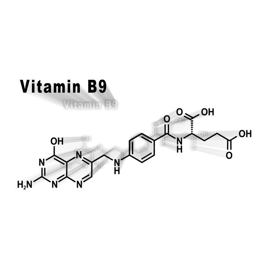 Vitamina B9 ácido Fólico Fórmula Química Estructural Sobre Fondo