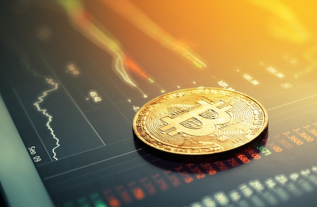 Bitcoin sul concetto del fondo della criptovaluta del grafico della scala. Foto Premium