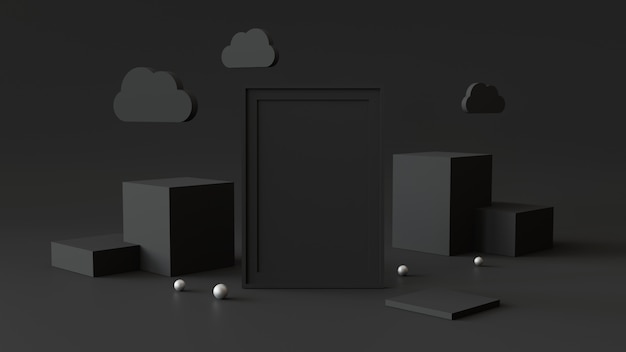 Cornice vuota con podio cilindro. astratto geometrico per display o mockup. rendering 3d. Foto Premium