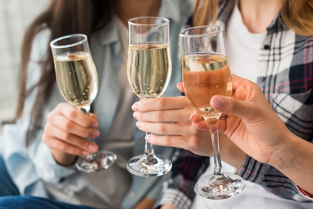 Donne in possesso di bicchieri di champagne per toast Foto Gratuite