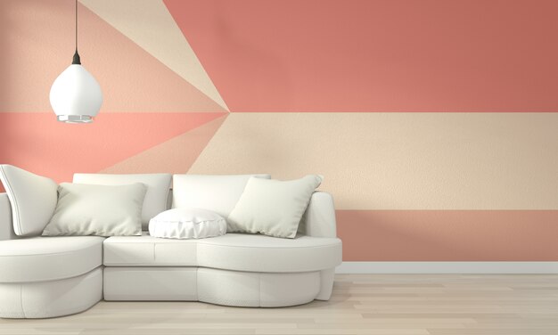 Idee di vivere il soggiorno di corallo geometrica wall art paint design stile completo di colore sul pavimento di legno Foto Premium