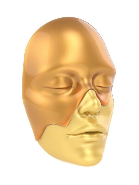 La vista laterale della maschera della lamina di oro su fondo bianco 3d rende Foto Premium
