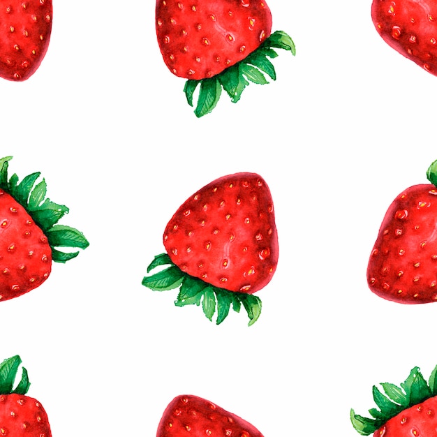 Modello senza cuciture con le fragole carine disegnate a mano dell'acquerello su fondo bianco Foto Premium