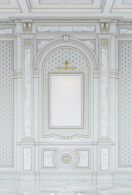 Pannelli in legno bianco intagliato in stile classico con inserti in marmo. Foto Premium