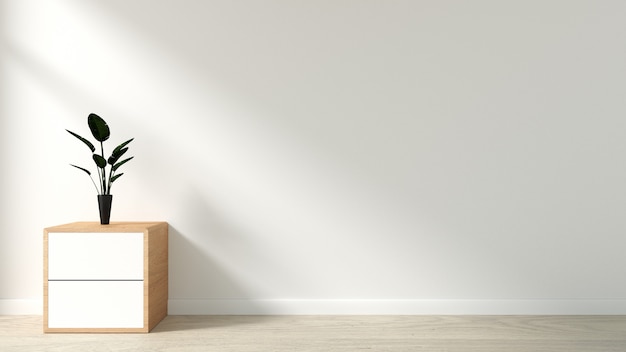 Piante sul gabinetto nella moderna sala vuota stile giapponese Foto Premium