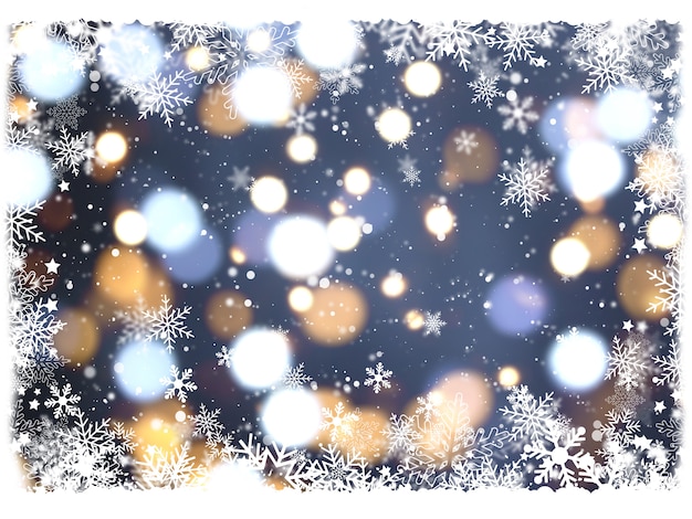 Sfondi Natalizi Con Neve.Sfondo Di Natale Con Fiocchi Di Neve E Luci Bokeh Foto Gratis