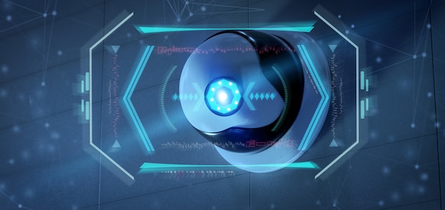Telecamera di sicurezza che mira a un'intrusione rilevata - rendering 3d Foto Premium