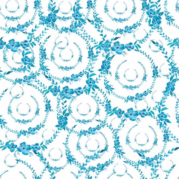 Abstrata sem costura padrão aquarela com flores de cor azul e folhas Foto Premium