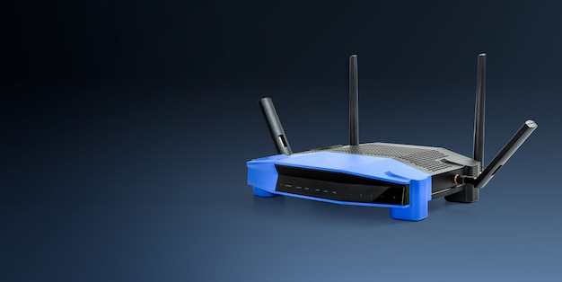 Abtract 5g, fundo azul do router sem fio moderno de 2.4g wifi com trajeto de grampeamento. Foto Premium