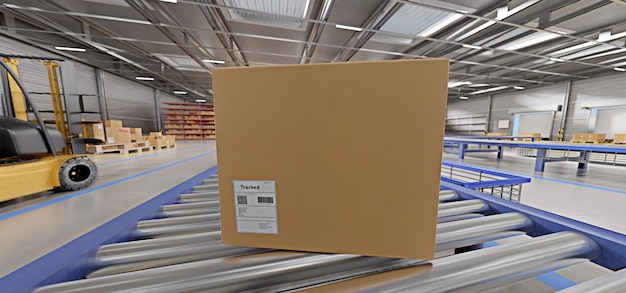 Armazém mercadorias estoque fundo renderização em 3d Foto Premium
