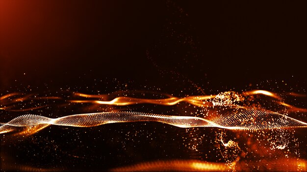 As partículas digitais da cor abstrata do ouro acenam com poeira e fundo claro Foto Premium