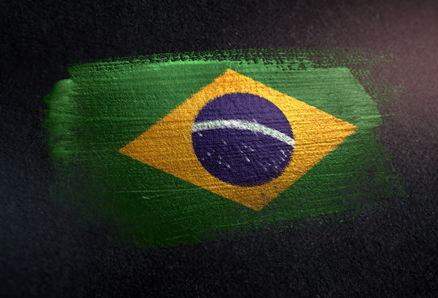 Bandeira Do Brasil Feita De Tinta Pincel Metálico Na Parede Escura