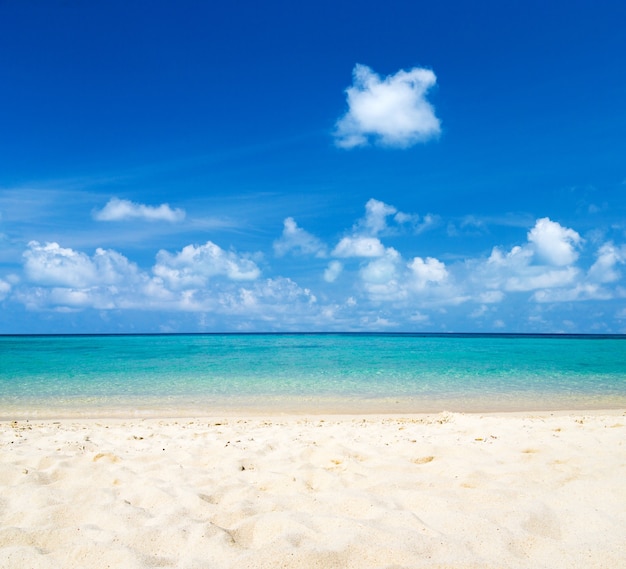 Bela Praia De Areia Branca Mar Tropical C U Azul Nublado Paisagem