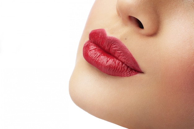 Belos lábios femininos vermelhos Foto Premium