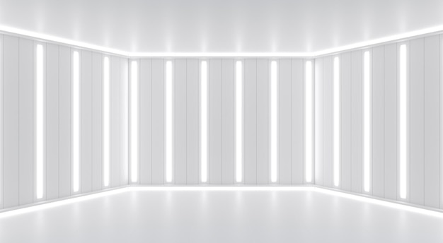 Branco 3d Abstrato Minimalista Luzes De Led Nas Paredes Da Sala De Palco Renderização 3d 8590