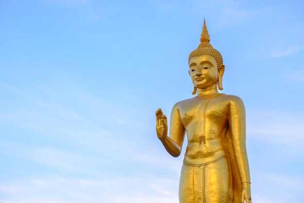 Buda dourada no backgrond do céu azul com espaço da cópia Foto Premium