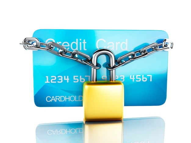 Cartão de crédito e lock.safe bancário conceito sobre fundo branco Foto Premium