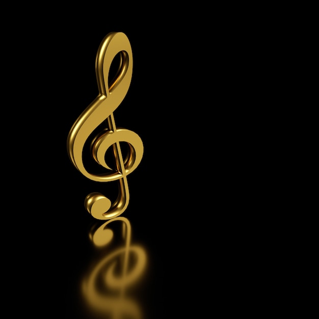 Clave de sol dourado. renderização em 3d. Foto Premium