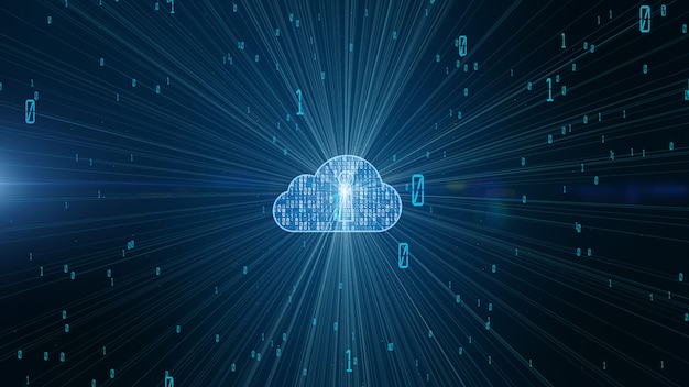 Dados digitais de segurança cibernética e olhar futurista conceitual em tecnologia da informação de computação em nuvem de grande volume de dados usando inteligência artificial ai Foto Premium
