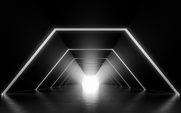 Design de interiores do corredor iluminado. renderização 3d Foto Premium