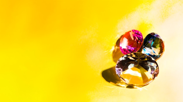 Diamantes espumantes em fundo amarelo Foto gratuita
